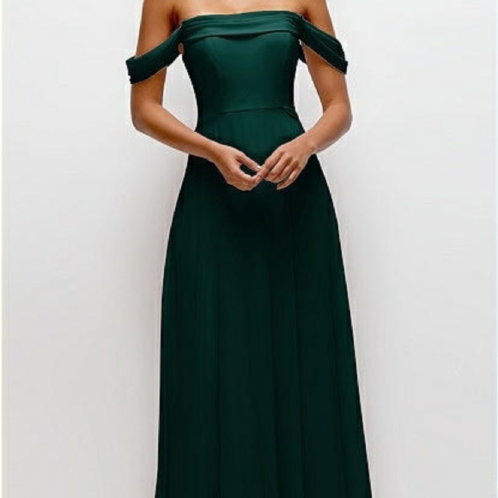 Off the Shoulder Draped Neckline Chiffon Formal Maxi Dress in Evergreen